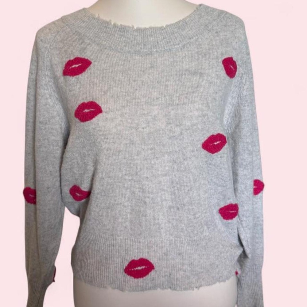 27 Miles Malibu Grey Cashmere Kiss Print Sweater — Size XS